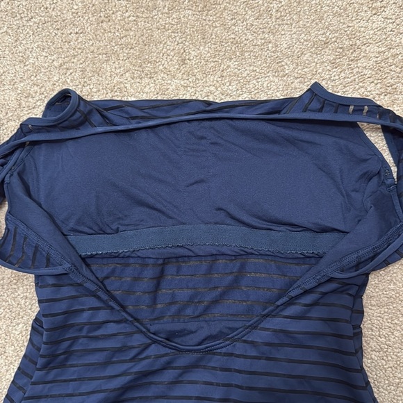 JETS by Jessika Allen High Neck Parallels Overlay Blue One Piece Swimsuit 10 - Picture 6 of 9